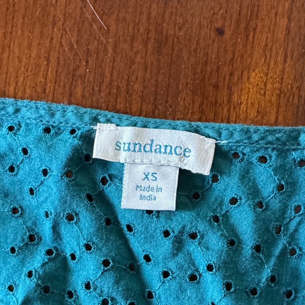 Sundance Romatic Boho Adore Moi Long Sleeve Midi Eyelet Sheer Pacific Blue Dress - Picture 3 of 12